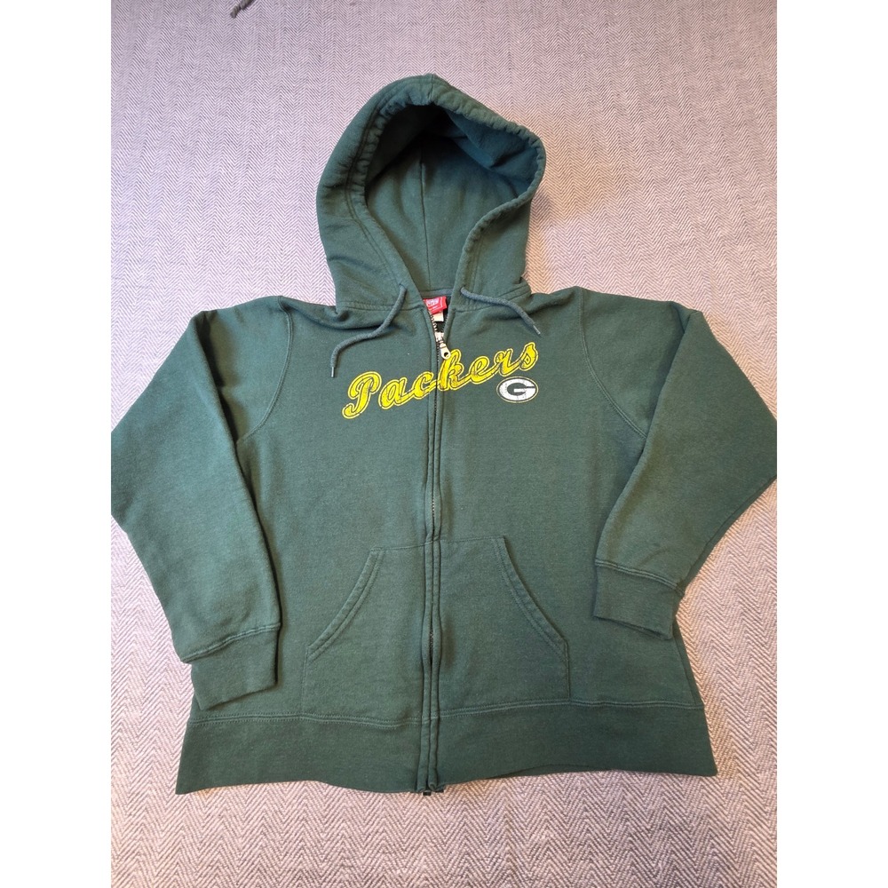 Green Bay Packers Hoodie Women's L Green Fleece Lined NFL Football Sports Zip Up